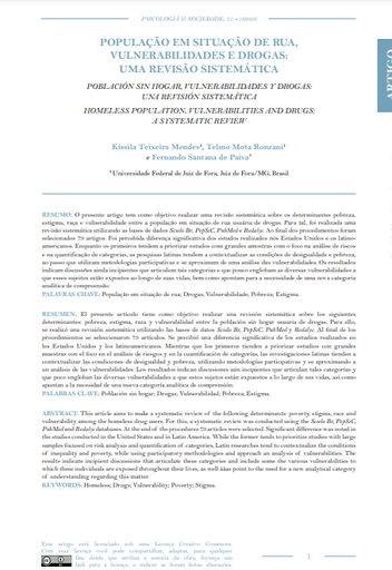 POPULAÇÃO EM SITUAÇÃO DE RUA, VULNERABILIDADES E DROGAS: UMA REVISÃO SISTEMÁTICA