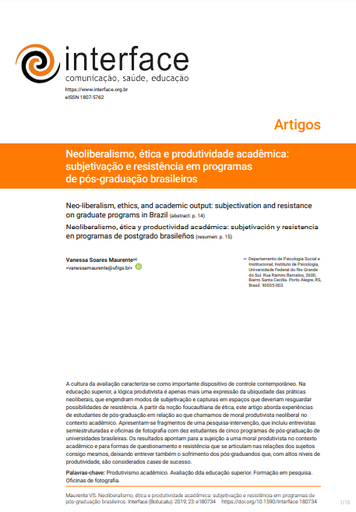 Neoliberalismo, ética e produtividade acadêmica: subjetivação e resistência em programas de pós-graduação brasileiros