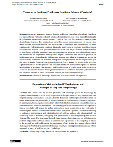 Violências no Brasil: que Problemas e Desafios se Colocam à Psicologia?