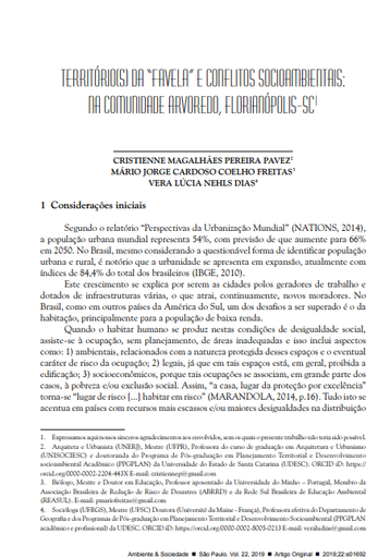 “FAVELA” TERRITORY (IES) AND SOCIO-ENVIRONMENTAL CONFLICTS: IN THE ARVOREDO COMMUNITY, FLORIANÓPOLIS-SC