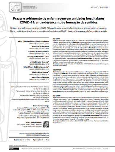 Pleasure and suffering of nursing in COVID-19 hospital units: between disenchantment and formation of meanings