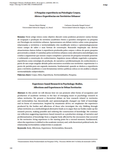 A Pesquisa-experiência na Psicologia: Corpos, Afetos e Experiências em Territórios Urbanos