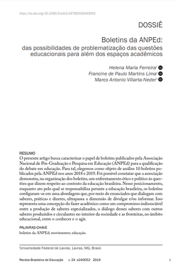 Boletins da ANPEd: das possibilidades de problematização das questões educacionais para além dos espaços acadêmicos