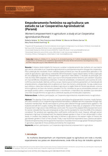 Empoderamento feminino na agricultura: um estudo na Lar Cooperativa Agroindustrial (Paraná)