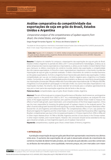 Análise comparativa da competitividade das exportações de soja em grão do Brasil, Estados Unidos e Argentina
