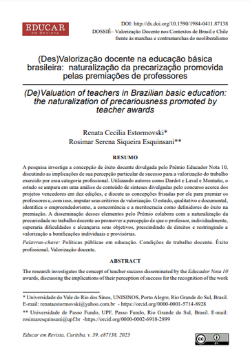 (Des)Valorização docente na educação básica brasileira: naturalização da precarização promovida pelas premiações de professores