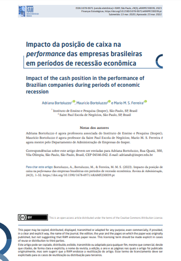 Impact of the cash position on the performance of Brazilian companies during periods of economic recession Impact of the cash position on the performance of Brazilian companies during periods of economic recession