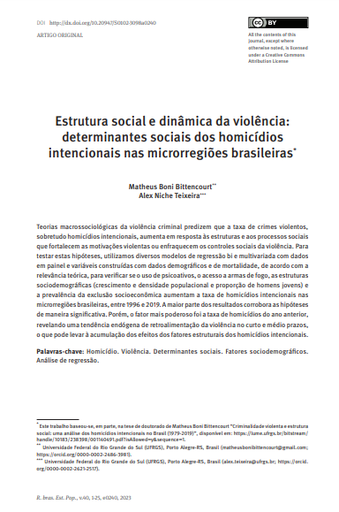 Estrutura social e dinâmica da violência: determinantes sociais dos homicídios intencionais nas microrregiões brasileiras