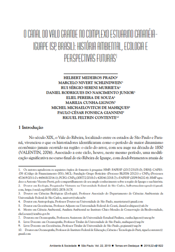 THE VALO GRANDE CHANNEL IN THE CANANÉIA-IGUAPE ESTUARY-LAGOON COMPLEX (SP, BRAZIL): ENVIRONMENTAL HISTORY, ECOLOGY, AND FUTURE PERSPECTIVES