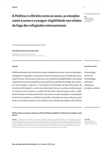 A Política e o Direito como os ossos, as emoções como a carne e o sangue: elegibilidade nos relatos de fuga dos refugiados internacionais