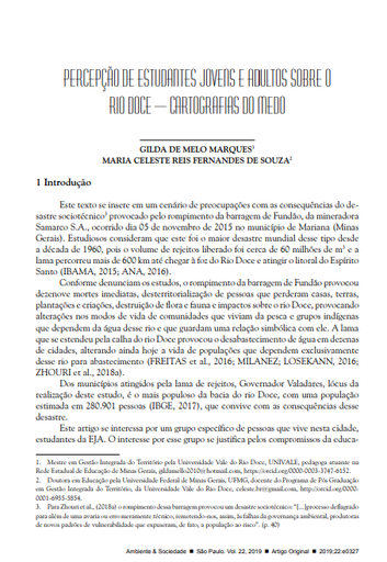 THE PERCEPTION OF ADULT AND YOUNG ADULT STUDENTS ON THE RIVER RIO DOCE - CARTOGRAPHIES OF FEAR