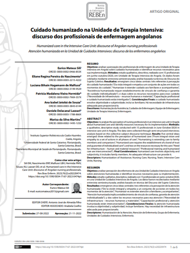 Humanized care in the Intensive Care Unit: discourse of Angolan nursing professionals