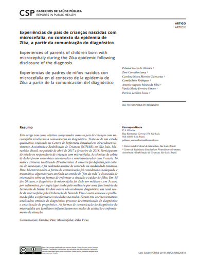 Experiências de pais de crianças nascidas com microcefalia, no contexto da epidemia de Zika, a partir da comunicação do diagnóstico