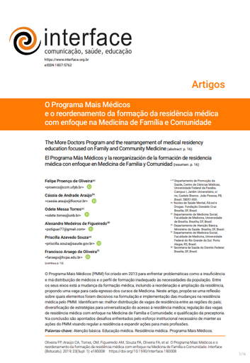 The More Doctors Program and the rearrangement of medical residency education focused on Family and Community Medicine