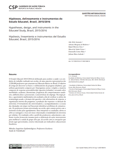 Hipóteses, delineamento e instrumentos do Estudo Educatel, Brasil, 2015/2016