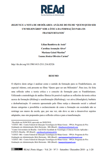 BILDUNG E A NOTA DE 100 DÓLARES: ANÁLISE DO FILME “QUEM QUER SER UM MILIONÁRIO” SOB A ÓTICA DA FORMAÇÃO PARA OS FRANKFURTIANOS