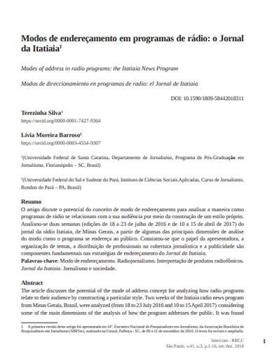 Modos de endereçamento em programas de rádio: o Jornal da Itatiaia