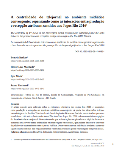 A centralidade do telejornal no ambiente midiático convergente: repensando como as interações entre produção e recepção atribuem sentidos aos Jogos Rio 2016