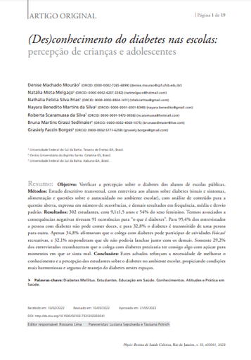 (Des)conhecimento do diabetes nas escolas: percepção de crianças e adolescentes