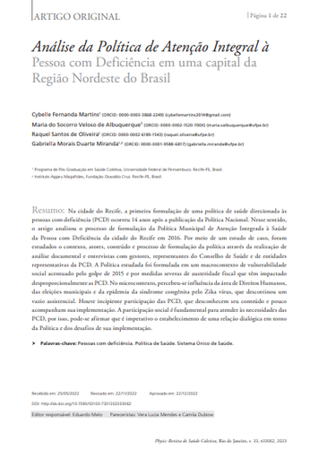 Análise da Política de Atenção Integral à Pessoa com Deficiência em uma capital da Região Nordeste do Brasil