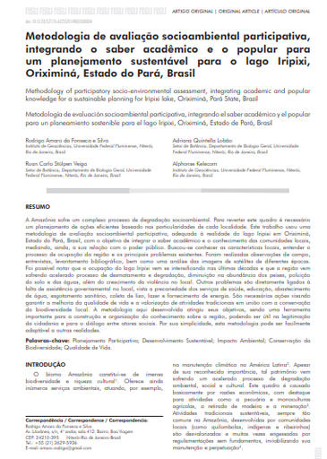 Metodologia de avaliação socioambiental participativa, integrando o saber acadêmico e o popular para um planejamento sustentável para o lago Iripixi, Oriximiná, Estado do Pará, Brasil