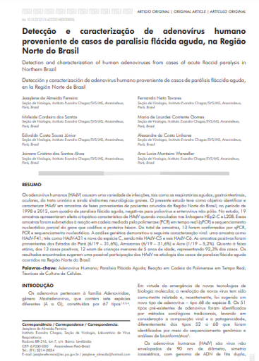 Detecção e caracterização de adenovírus humano proveniente de casos de paralisia flácida aguda, na Região Norte do Brasil