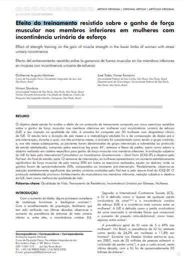 Efeito do treinamento resistido sobre o ganho de força muscular nos membros inferiores em mulheres com incontinência urinária de esforço