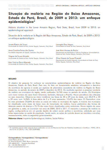 Situação da malária na Região do Baixo Amazonas, Estado do Pará, Brasil, de 2009 a 2013: um enfoque epidemiológico