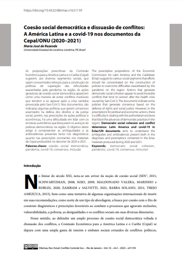 Coesão social democrática e dissuasão de conflitos: A América Latina e a covid-19 nos documentos da Cepal/ONU (2020-2021)