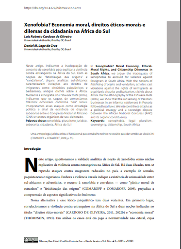 Xenofobia? Economia moral, direitos éticos-morais e dilemas da cidadania na África do Sul