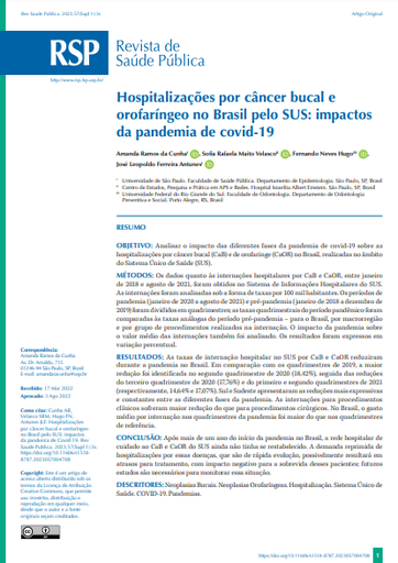 Hospitalizations for oral and oropharyngeal cancer in Brazil by the SUS: impacts of the covid-19 pandemic