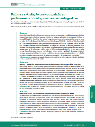 Fadiga e satisfação por compaixão em profissionais oncológicos: revisão integrativa