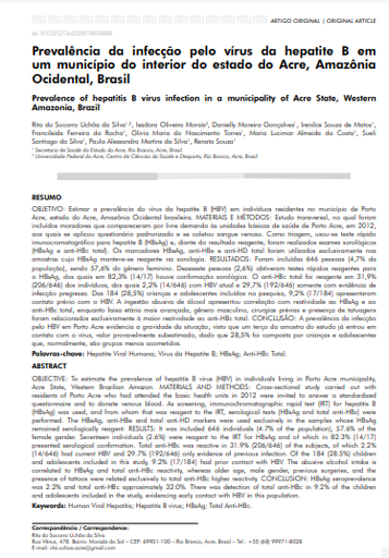 Prevalência da infecção pelo vírus da hepatite B em um município do interior do estado do Acre, Amazônia Ocidental, Brasil