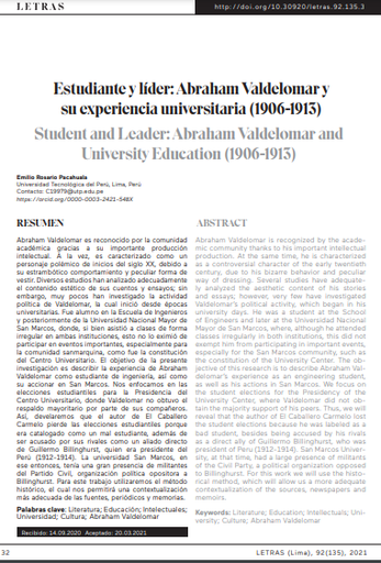 Estudiante y líder: Abraham Valdelomar y su experiencia universitaria (1906-1913)