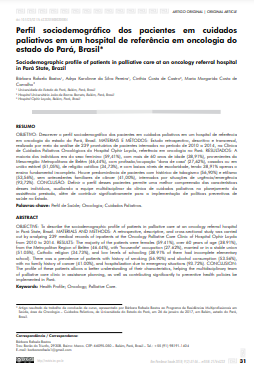 Perfil sociodemográfico dos pacientes em cuidados paliativos em um hospital de referência em oncologia do estado do Pará, Brasil