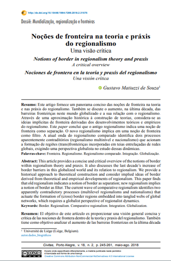 Noções de fronteira na teoria e práxis do regionalismo: Uma visão crítica