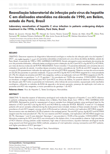 Reavaliação laboratorial da infecção pelo vírus da hepatite C em dialisados atendidos na década de 1990, em Belém, estado do Pará, Brasil