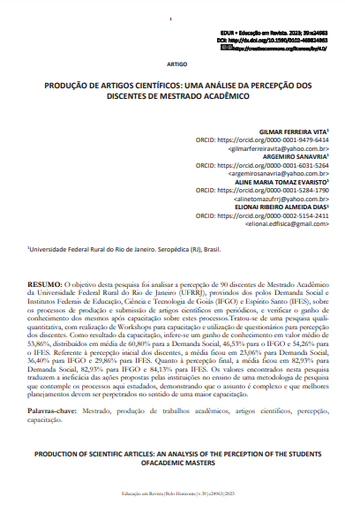 PRODUÇÃO DE ARTIGOS CIENTÍFICOS: UMA ANÁLISE DA PERCEPÇÃO DOS DISCENTES DE MESTRADO ACADÊMICO