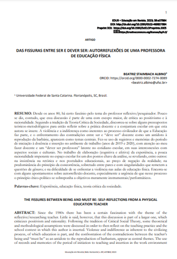 DAS FISSURAS ENTRE SER E DEVER SER: AUTORREFLEXÕES DE UMA PROFESSORA DE EDUCAÇÃO FÍSICA