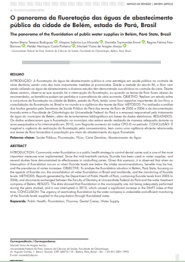 O panorama da fluoretação das águas de abastecimento público da cidade de Belém, estado do Pará, Brasil