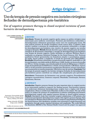 Uso da terapia de pressão negativa em incisões cirúrgicas fechadas de dermolipectomia pós-bariátrica