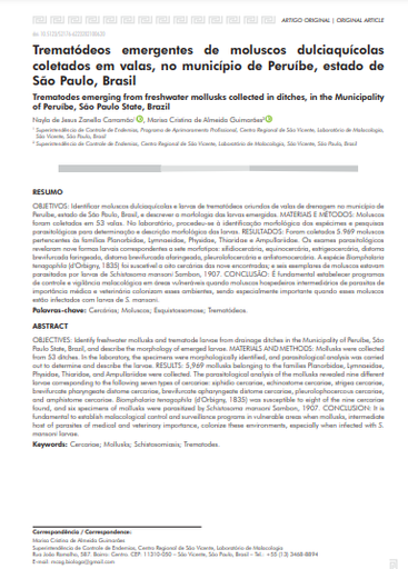 Trematódeos emergentes de moluscos dulciaquícolas coletados em valas, no município de Peruíbe, estado de São Paulo, Brasil