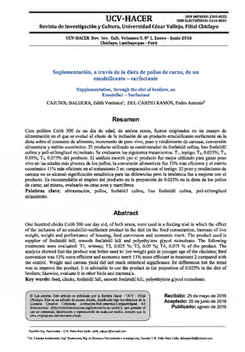 Suplementación, a través de la dieta de pollos de carne, de un emulsificante-surfactante