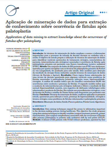 Aplicação de mineração de dados para extração de conhecimento sobre ocorrência de fístulas após palatoplastia
