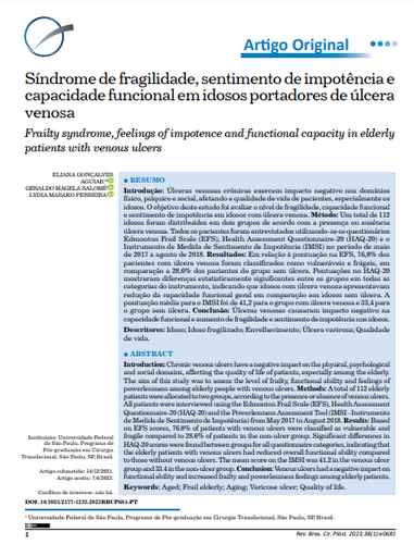 Síndrome de fragilidade, sentimento de impotência e capacidade funcional em idosos portadores de úlcera venosa