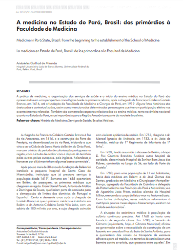 A medicina no Estado do Pará, Brasil: dos primórdios à Faculdade de Medicina