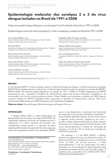 Epidemiologia molecular dos sorotipos 2 e 3 do vírus dengue, isolados no Brasil de 1991 a 2008