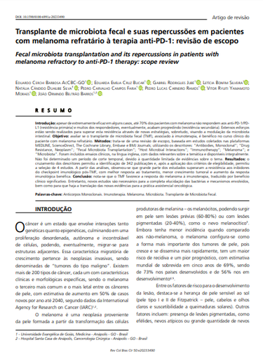 Fecal microbiota transplantation and its repercussions in patients with melanoma refractory to anti-PD-1 therapy: scope review