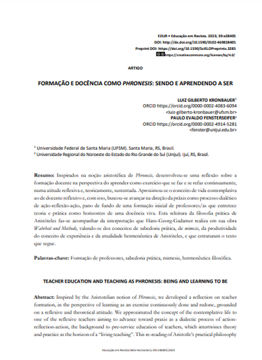 FORMAÇÃO E DOCÊNCIA COMO PHRONESIS: SENDO E APRENDENDO A SER