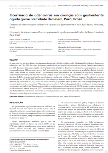 Ocorrência de adenovírus em crianças com gastrenterite aguda grave na Cidade de Belém, Pará, Brasil